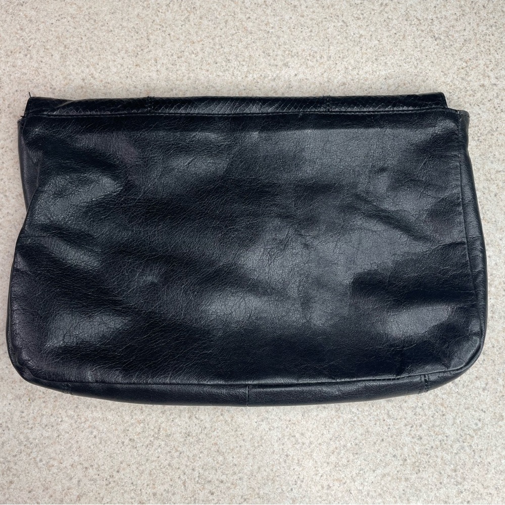 Vintage Leather Black Fold-over Clutch Tassel - Picture 4 of 7